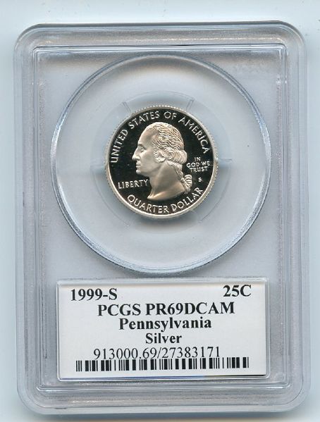 1999 S 25C Silver Pennsylvania Quarter PCGS PR69DCAM