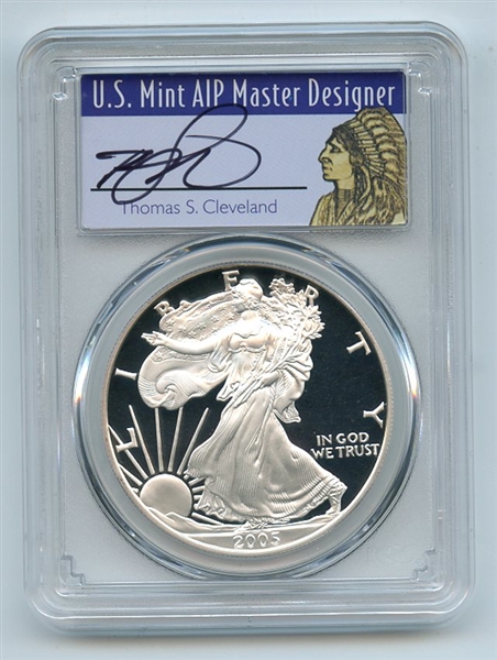 2005 W $1 Proof American Silver Eagle 1oz PCGS PR69DCAM Thomas Cleveland Native