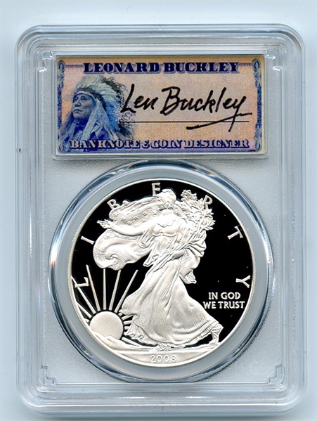 2008 W $1 Proof American Silver Eagle 1oz PCGS PR69DCAM Leonard Buckley