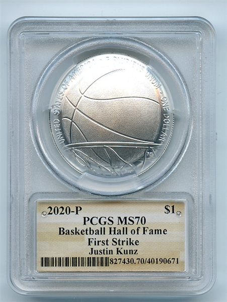 2020 P $1 Basketball Hall of Fame Silver Commemorative PCGS MS70 FS Justin Kunz