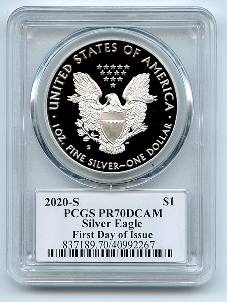 2020 S $1 Proof American Silver Eagle 1oz PCGS PR70DCAM FDOI Fred Haise