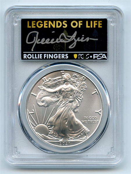 2021 (P) $1 Silver Eagle Emergency T1 PCGS MS70 Legends of Life Rollie Fingers