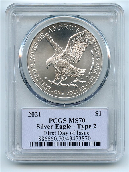 2021 $1 Silver Eagle 1oz Dollar Type 2 PCGS MS70 FDOI Cleveland Native