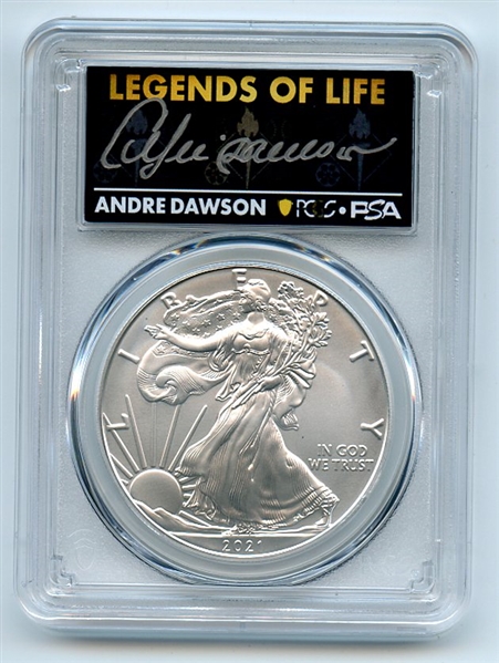 2021 $1 Silver Eagle T1 Last Day Production PCGS MS70 Legends Life Andre Dawson