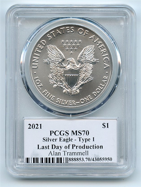 2021 $1 Silver Eagle T1 Last Day Production PCGS MS70 Legends Life Alan Trammell