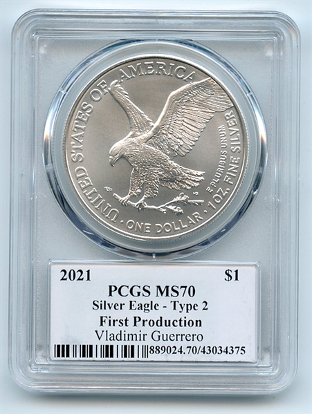 2021 $1 Silver Eagle T2 First Production PCGS MS70 Legends of Life Vlad Guerrero