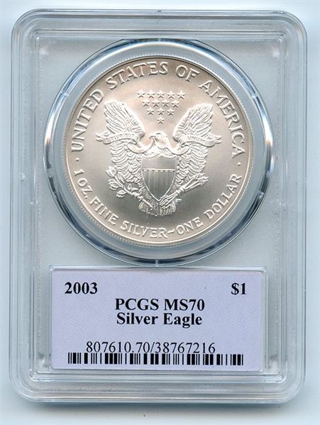 2003 $1 American Silver Eagle Dollar PCGS MS70 Thomas Cleveland Native