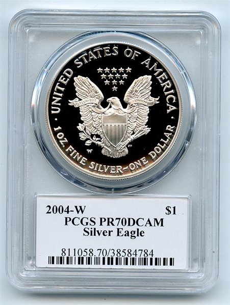 2004 W $1 Proof American Silver Eagle 1oz PCGS PR70DCAM Leonard Buckley