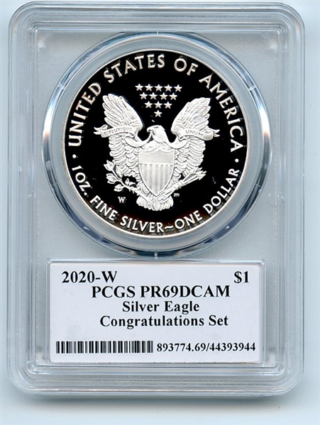 2020 W $1 American Silver Eagle Congratulations PCGS PR69DCAM Leonard Buckley