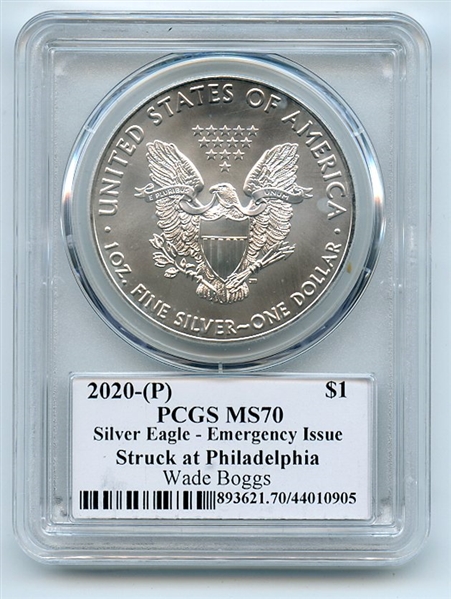 2020 (P) $1 Silver Eagle Emergency Issue PCGS MS70 Legends of Life Wade Boggs