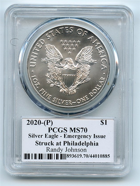 2020 (P) $1 Silver Eagle Emergency Issue PCGS MS70 Legends of Life Randy Johnson