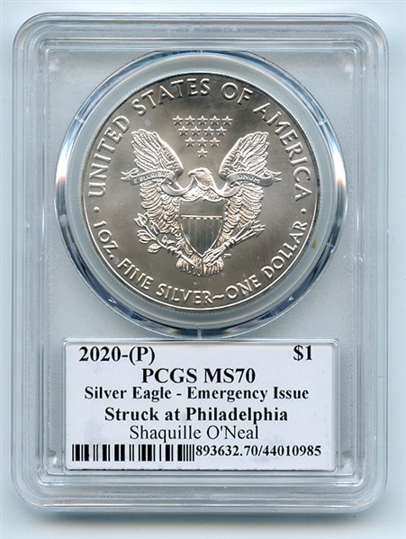 2020 (P) $1 Silver Eagle Emergency Issue PCGS MS70 Legends of Life Shaq O'Neal