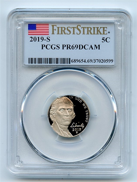 2019 S 5C Jefferson Nickel PCGS PR69DCAM First Strike