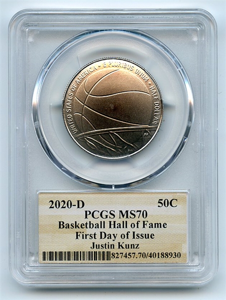 2020 D 50C Basketball Hall of Fame Commemorative PCGS MS70 FDOI Justin Kunz