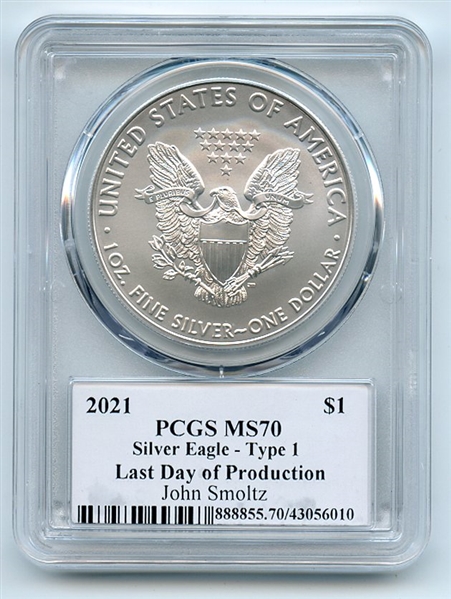 2021 $1 Silver Eagle T1 Last Day Production PCGS MS70 Legends Life John Smoltz