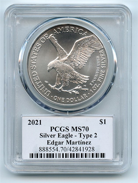 2021 $1 American Silver Eagle Type 2 PCGS PSA MS70 Legends Life Edgar Martinez