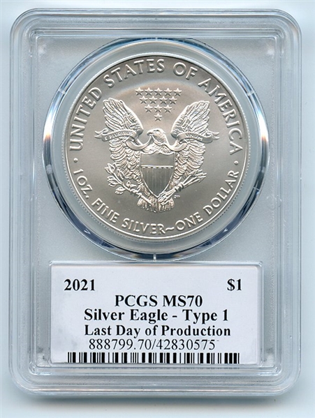 2021 $1 Silver Eagle T1 Last Day Production PCGS MS70 Thomas Cleveland Eagle