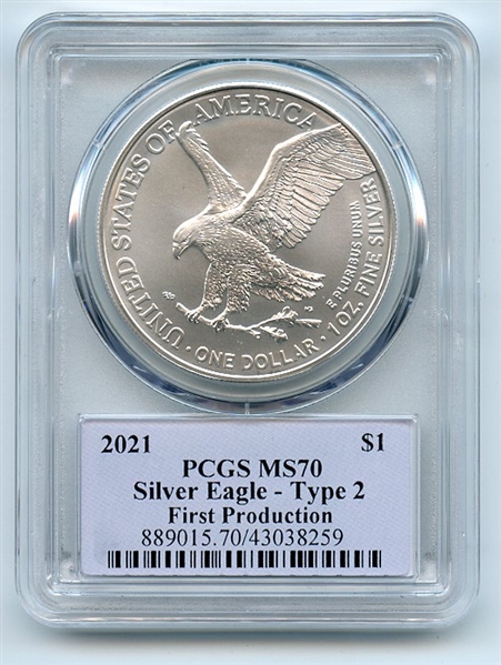 2021 $1 Silver Eagle T2 First Production PCGS MS70 Thomas Cleveland Native