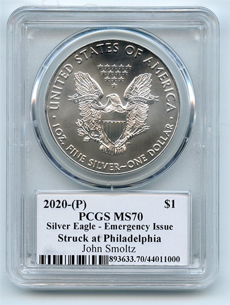 2020 (P) $1 Silver Eagle Emergency Issue PCGS MS70 Legends of Life John Smoltz