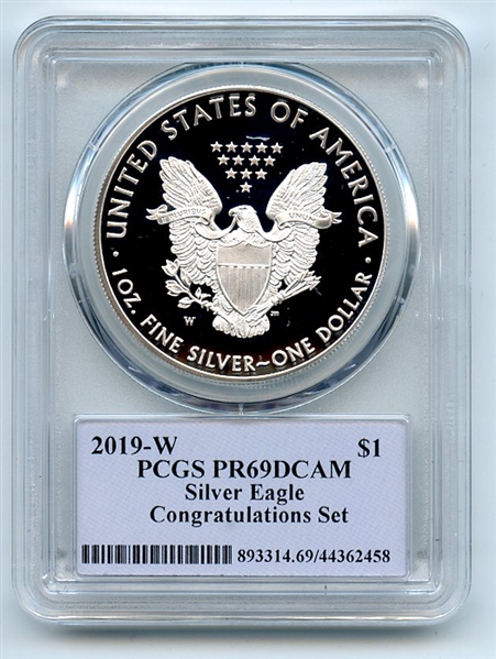 2019 W $1 Proof Silver Eagle Congratulations PCGS PR69DCAM Cleveland Native