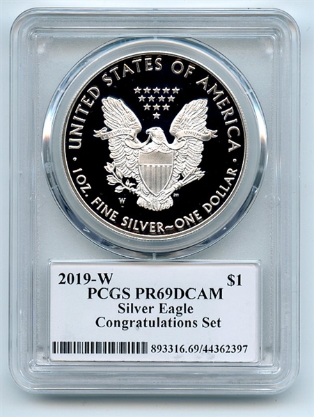 2019 W $1 Proof Silver Eagle Congratulations PCGS PR69DCAM Leonard Buckley