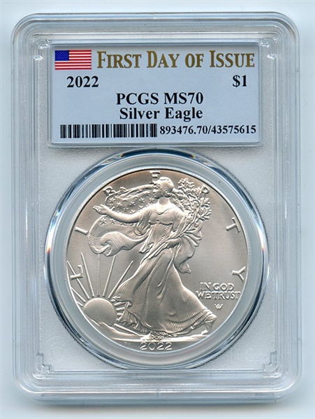 2022 $1 American Silver Eagle 1oz Dollar PCGS MS70 First Day of Issue FDOI
