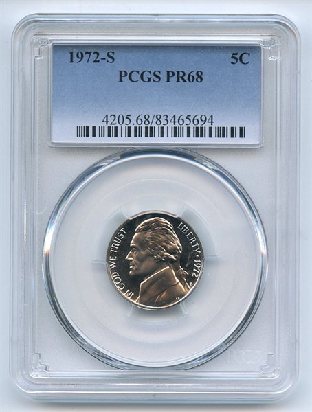 1972 S 5C Jefferson Nickel PCGS PR68