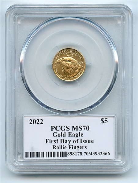 2022 $5 American Gold Eagle 1/10 oz PCGS PSA MS70 Legends of Life Rollie Fingers