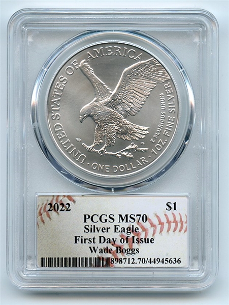 2022 $1 American Silver Eagle 1oz PCGS MS70 First Day of Issue FDOI Wade Boggs