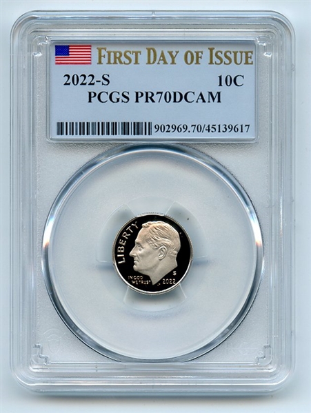 2022 S 10C Clad Roosevelt Dime PCGS PR70DCAM First Day of Issue