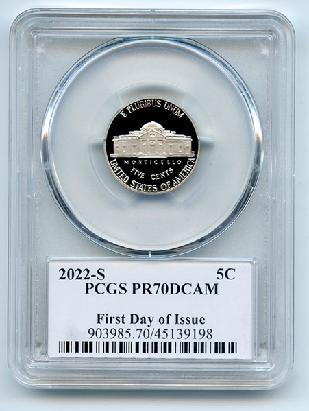 2022 S 5C Jefferson Nickel PCGS PR70DCAM FDOI Thomas Cleveland Eagle