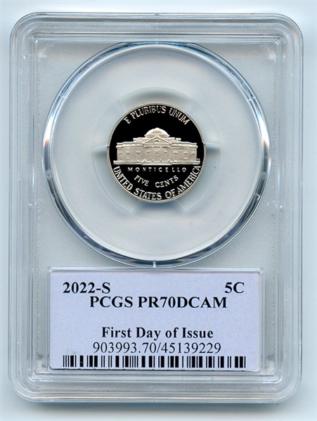 2022 S 5C Jefferson Nickel PCGS PR70DCAM FDOI Thomas Cleveland Native