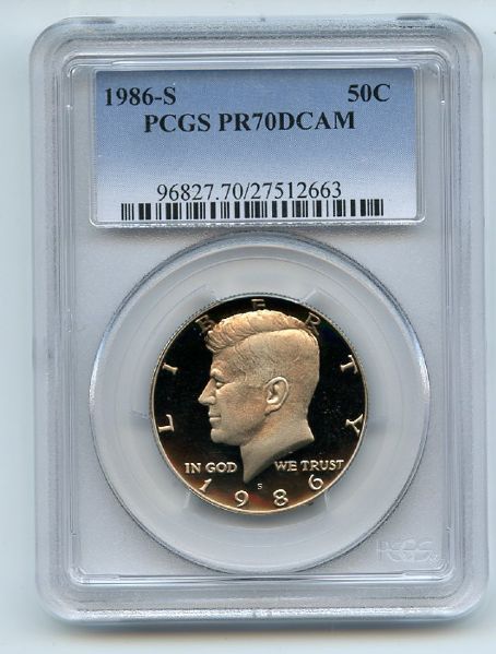 1986 S 50C Kennedy Half Dollar Proof PCGS PR70DCAM