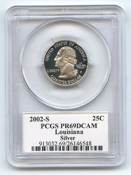 2002 S 25C Silver Louisiana Quarter PCGS PR69DCAM