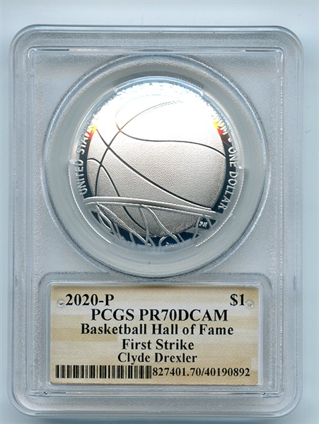 2020 P $1 Basketball Hall Fame Silver Commemorative PCGS PR70DCAM Clyde Drexler
