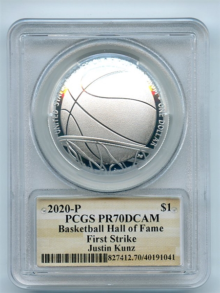 2020 P $1 Basketball Hall Fame Silver Commemorative PCGS PR70DCAM FS Justin Kunz