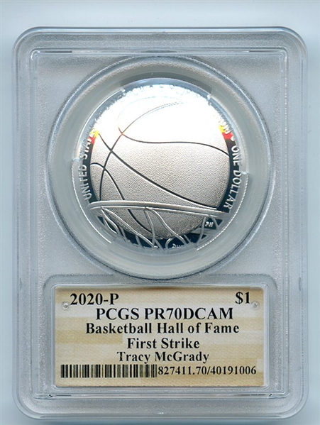2020 P $1 Basketball Hall Fame Silver Commemorative PCGS PR70DCAM Tracy McGrady