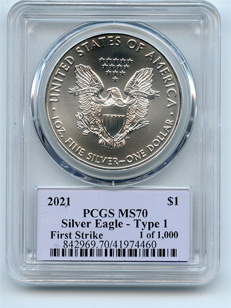 2021 $1 American Silver Eagle 1oz PCGS MS70 FS 1 of 1000 Thomas Cleveland Native