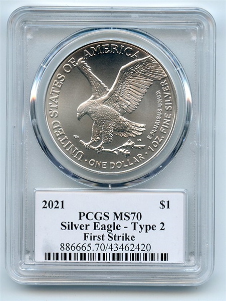 2021 $1 Silver Eagle 1oz Dollar Type 2 PCGS MS70 First Strike Cleveland Eagle