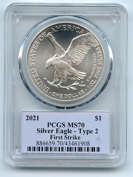 2021 $1 Silver Eagle 1oz Dollar Type 2 PCGS MS70 First Strike Cleveland Native