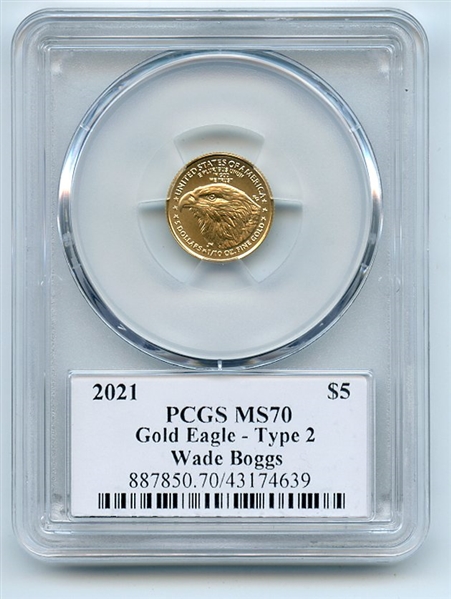 2021 $5 American Gold Eagle Type 2 PCGS PSA MS70 Legends of Life Wade Boggs