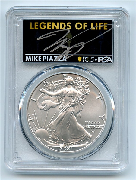 2021 $1 Silver Eagle T2 First Production PCGS MS70 Legends of Life Mike Piazza
