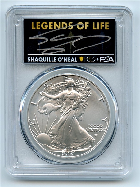 2021 $1 Silver Eagle Type 2 First Production PCGS MS70 Legends Life Shaq O'Neal