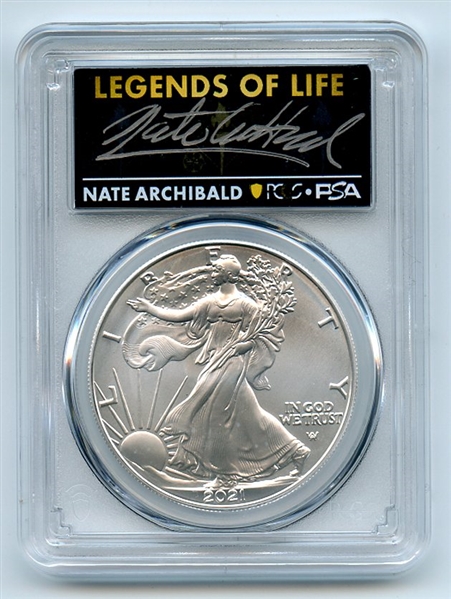 2021 $1 Silver Eagle T2 First Production PCGS MS70 Legends Life Nate Archibald