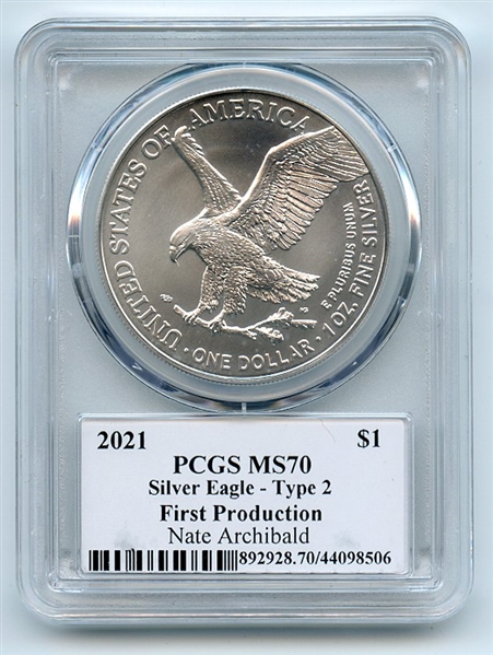 2021 $1 Silver Eagle T2 First Production PCGS MS70 Legends Life Nate Archibald