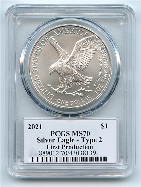 2021 $1 Silver Eagle T2 First Production PCGS MS70 Thomas Cleveland Arrows