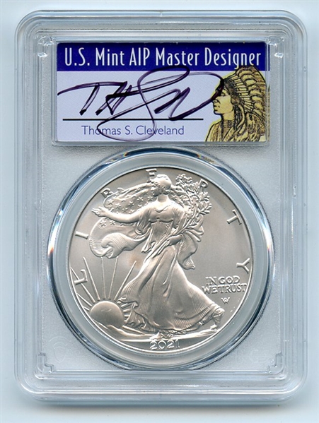 2021 $1 Silver Eagle T2 First Production PCGS MS70 Thomas Cleveland Native