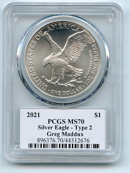 2021 $1 American Silver Eagle Type 2 PCGS PSA MS70 Legends of Life Greg Maddux