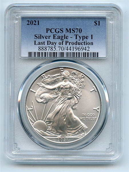2021 $1 American Silver Eagle 1oz Type 1 Last Day Production PCGS MS70