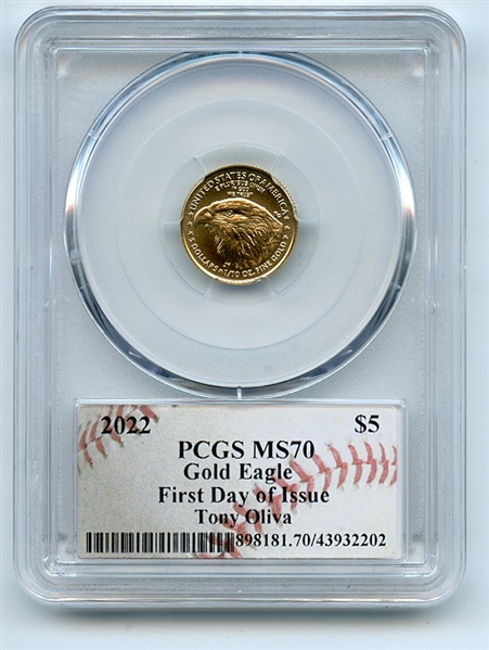 2022 $5 American Gold Eagle 1/10 oz PCGS PSA MS70 FDOI Tony Oliva